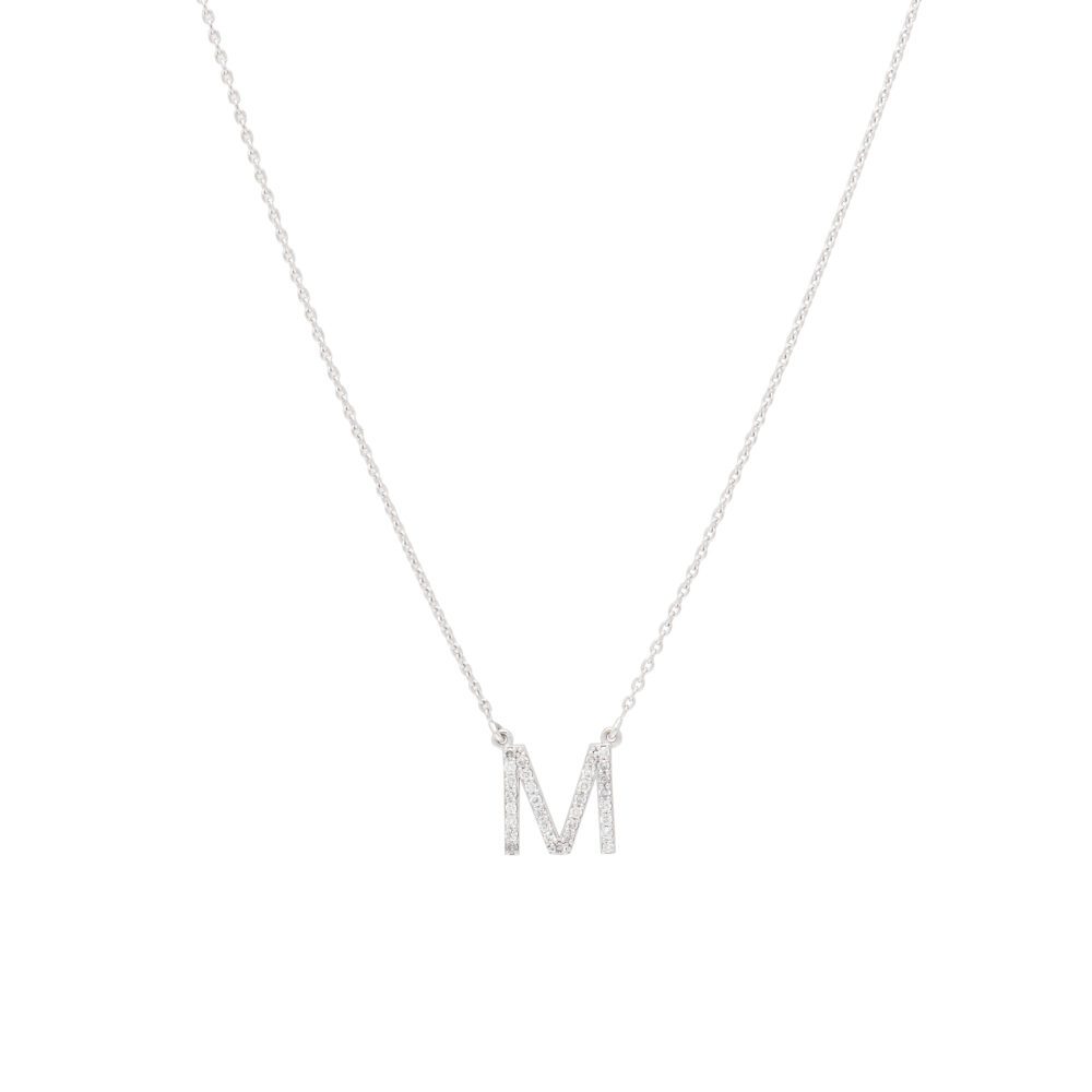 Diamond Uppercase Block Initial Necklace White Gold