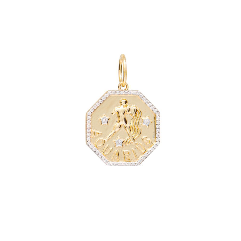 Diamond + Gold Aquarius Zodiac Charm