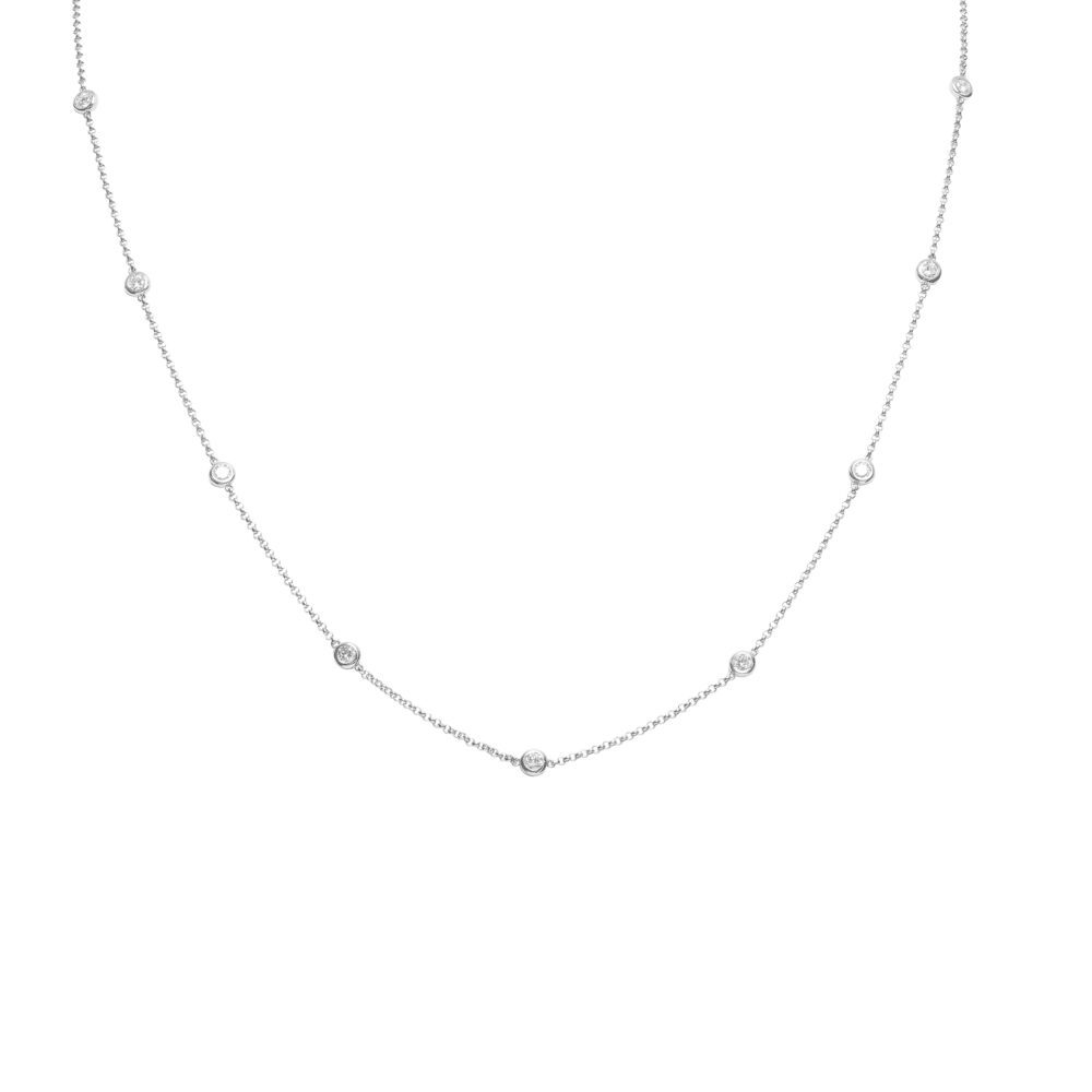 Bevel Set Diamond By-The-Yard Necklace White Gold