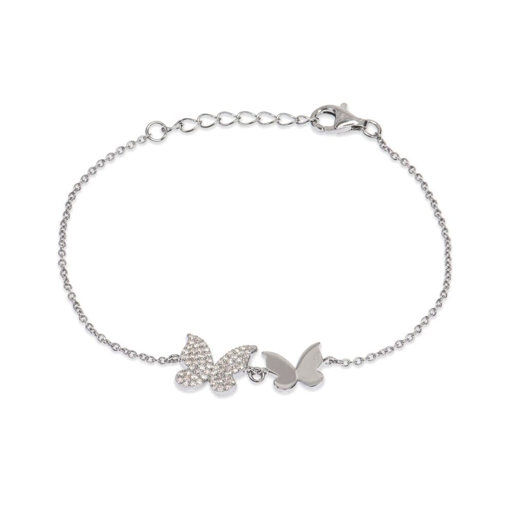 Diamond + Matte Duo Butterfly Chain Bracelet Sterling Silver