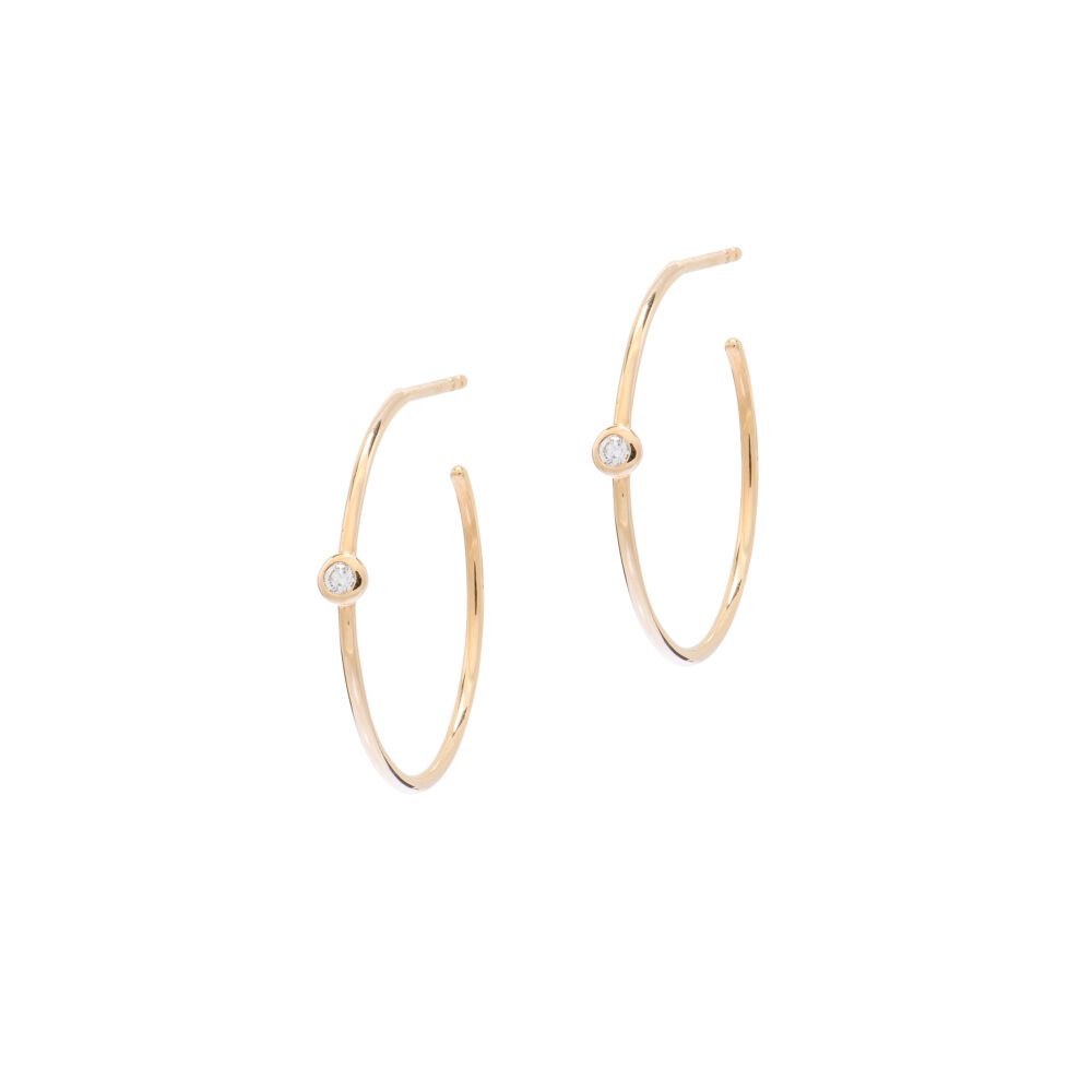 Medium Bezel Set Diamond Hoop Earrings Yellow Gold