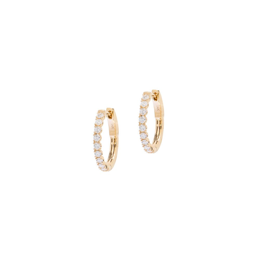 Small Diamond Oval Hoops Yellow Gold